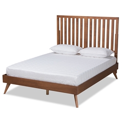 Baxton Studio Saki Mid-Century Modern Walnut Brown Finished Wood Queen Size Platform Bed